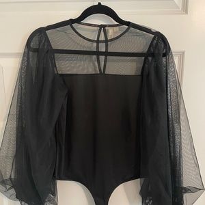 ASOS thong bodysuit with mesh arms